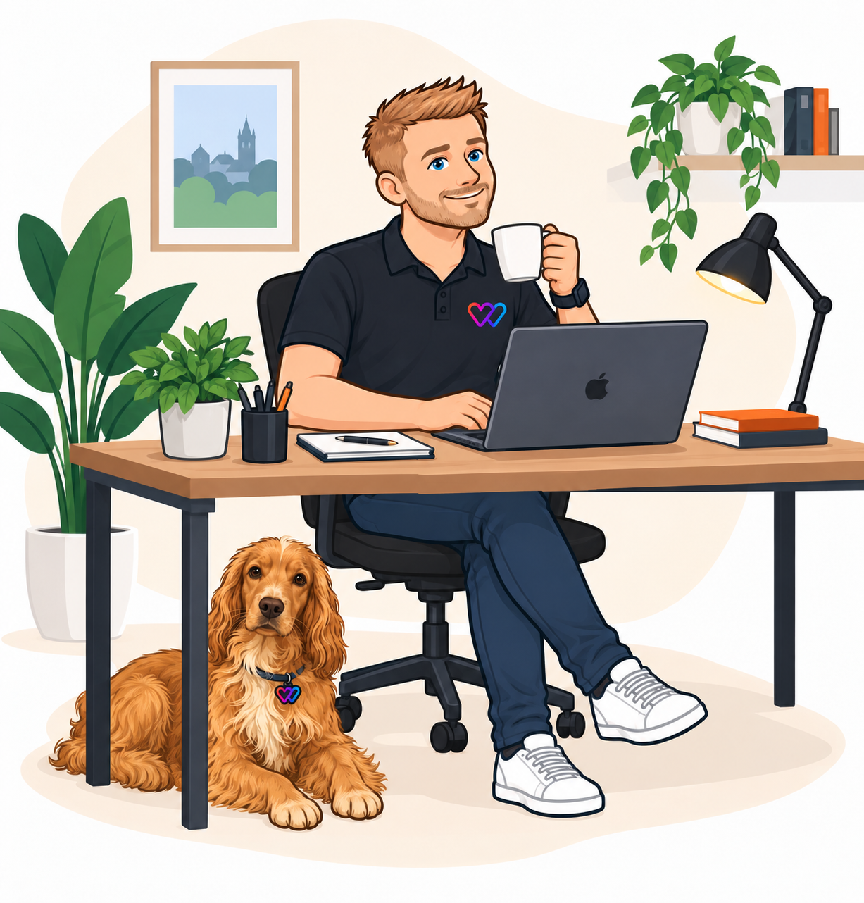 Will at his desk, working on a laptop